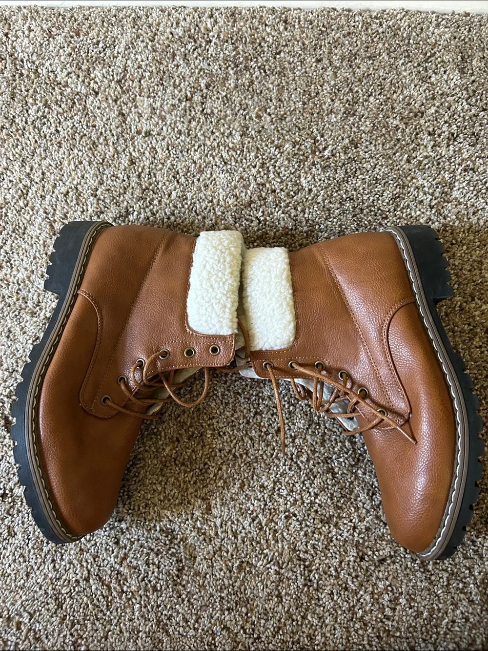 Catherine Malandrino faux fur cuff lace-up boots  size 8